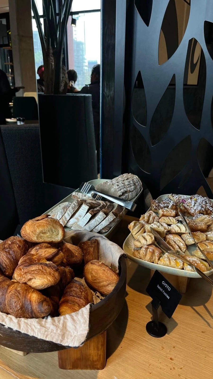 Croissants and Danish pastries on the buffet